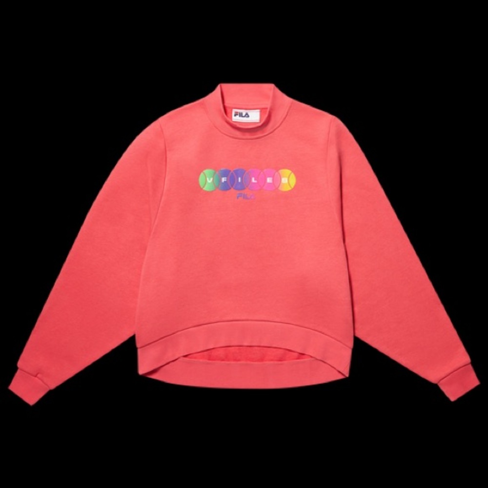 V Files x Fila Honza Sweatshirt in Pink with Collab Logo in Rainbow